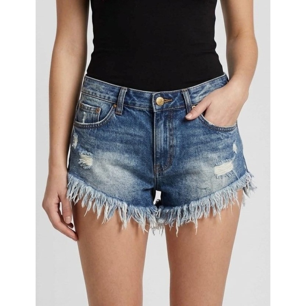One Teaspoon Rollers Distressed Denim Low Waist Shorts in Blue Creme Size 27 NWT